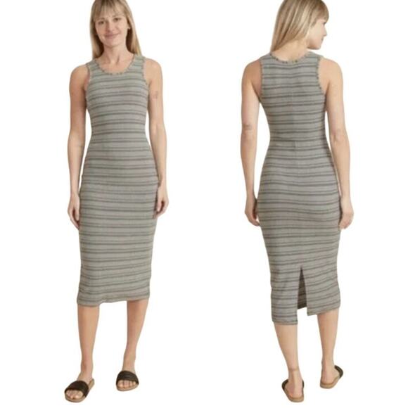 Marine Layer Lexi Daytime Dress Rib Sleeveless Bodycon Midi Olive Stripe NWT L - Picture 8 of 8